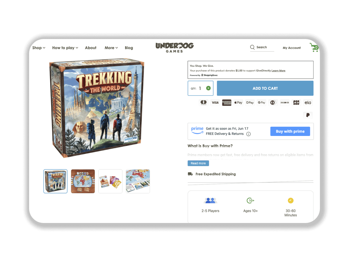 screenshot of underdog games pdp with buy with prime widget installed