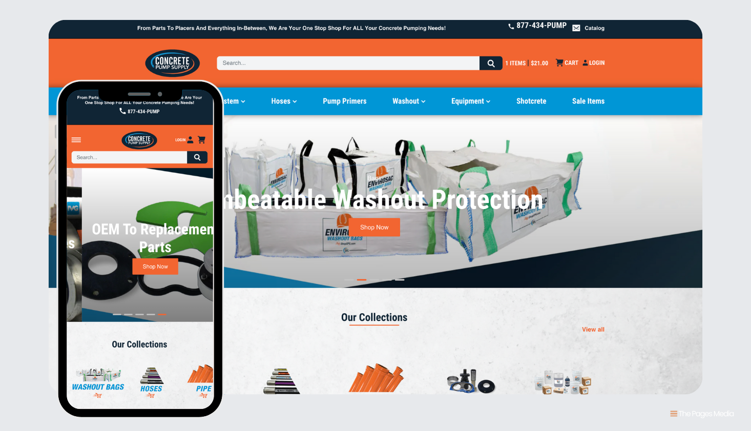 Concrete pump supply homepage on desktop and mobile