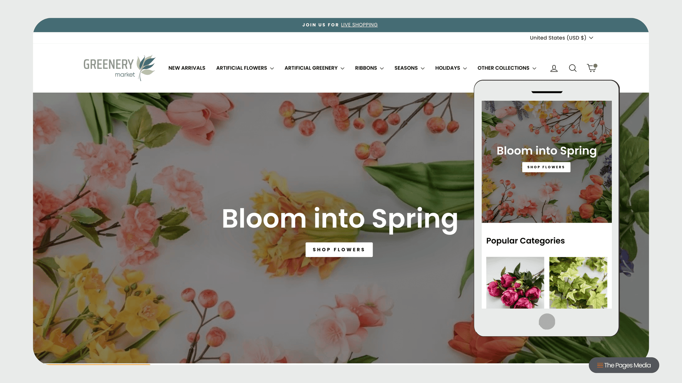 Greenery Market homepage on desktop and mobile