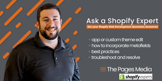 Taylor next to text - "Ask a Shopify Expert" "Get your Shopify Web Development Questions Answered"