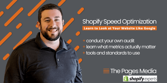 graphic for webinar with taylor and text that reads shopify speed optimization learn to look at your website like google conduct your own audit learn what metrics actually matter tools and standards to use